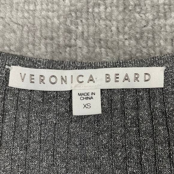 Veronica Beard Esmeralda Metallic Sweater Silver V-Neck Ribbed Knit Peplum Gray - Picture 8 of 16